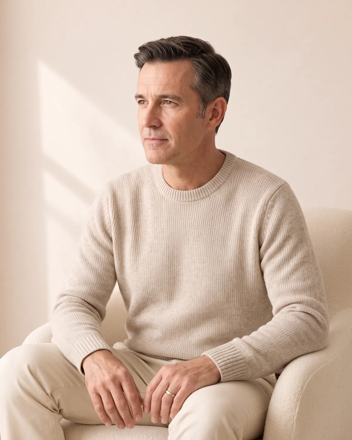 Man seated in an armchair at a psychiatry appointment in Vero Beach